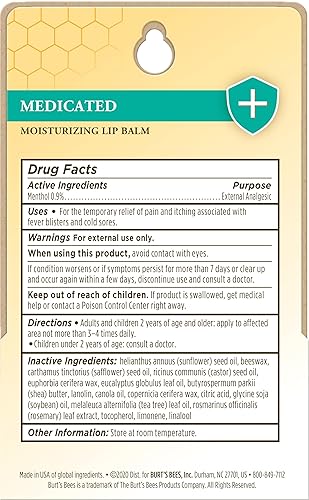 Miniatura 6 de Burt's Bees Bálsamo labial medicado, con aceite de eucalipto y mentol, sin tinte, cuidado de labios de origen natural, 2 tubos, 0.15 onzas.