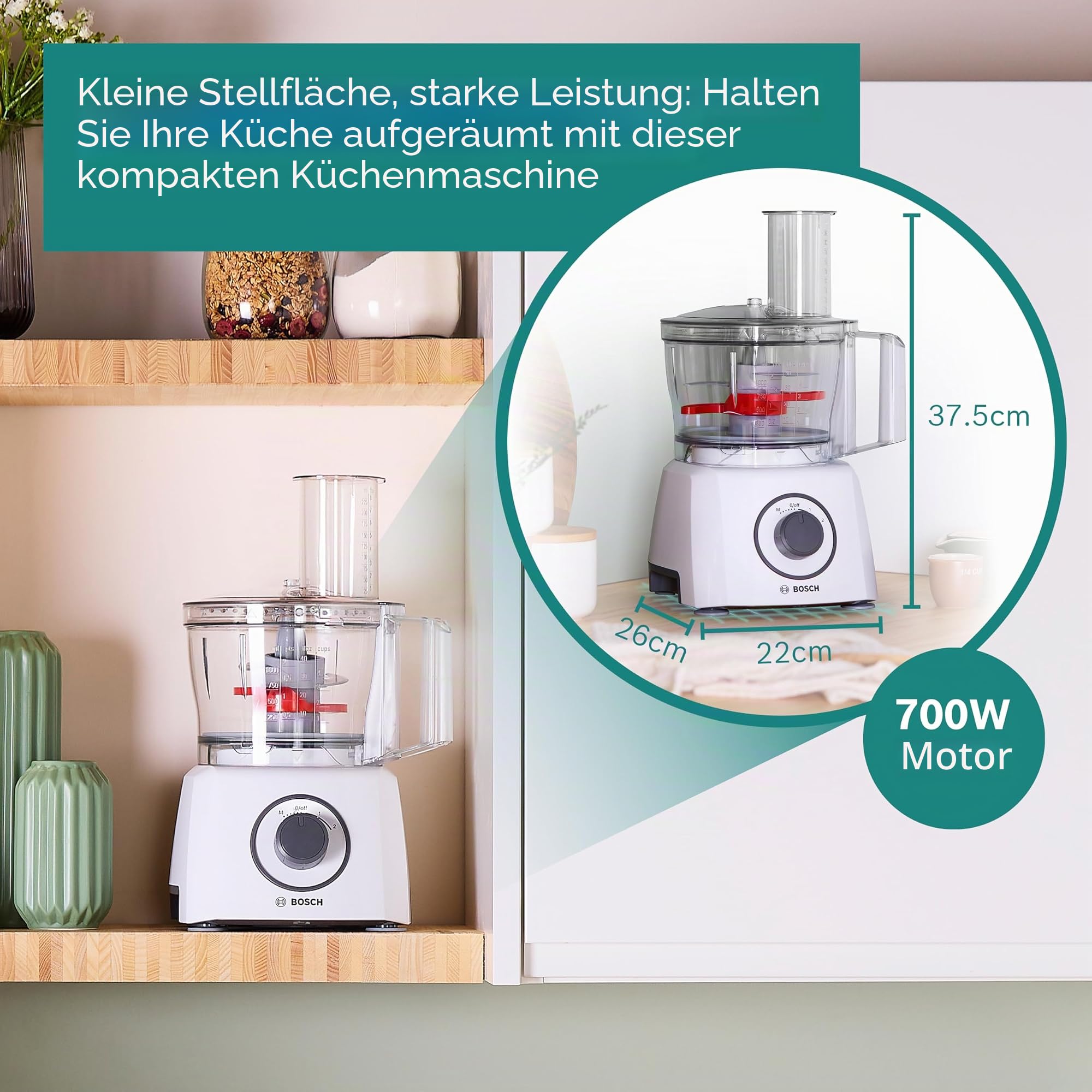 Bosch MCM3100WGB Kompakt-Küchenmaschine MultiTalent 3, 700 W, weiß