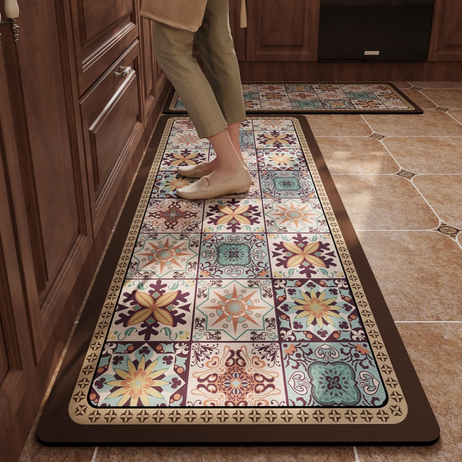 Tapis cuisine antidérapant lavable en cuir avec revêtement étanche 40x60