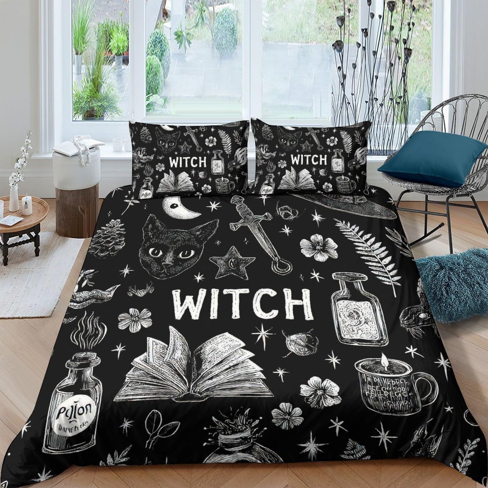 Ctjqhvkz Style-5 3D Printed Witch Magic Fitted Sheet Microfiber Soft Black Gothic Potion Bed Cover For Bedroom Dorm Decor Single（135X200cm）