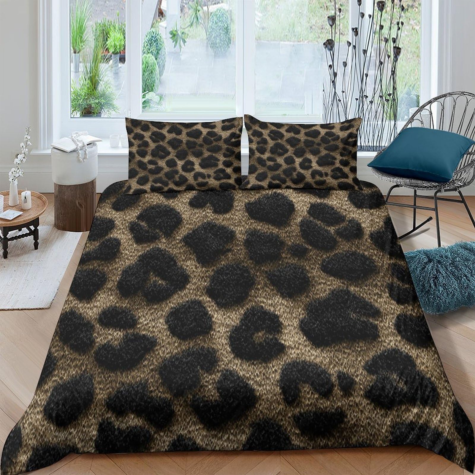 XFKLYNVCJ 3D Printed LeopardPattern Duvet Cover Polyester WildAnimalStyle_ Bedding Cover Wrinkle Resistant Fade Resistant Hypoallergenic for All Season Home Bedroom Use Super king（260x220cm）
