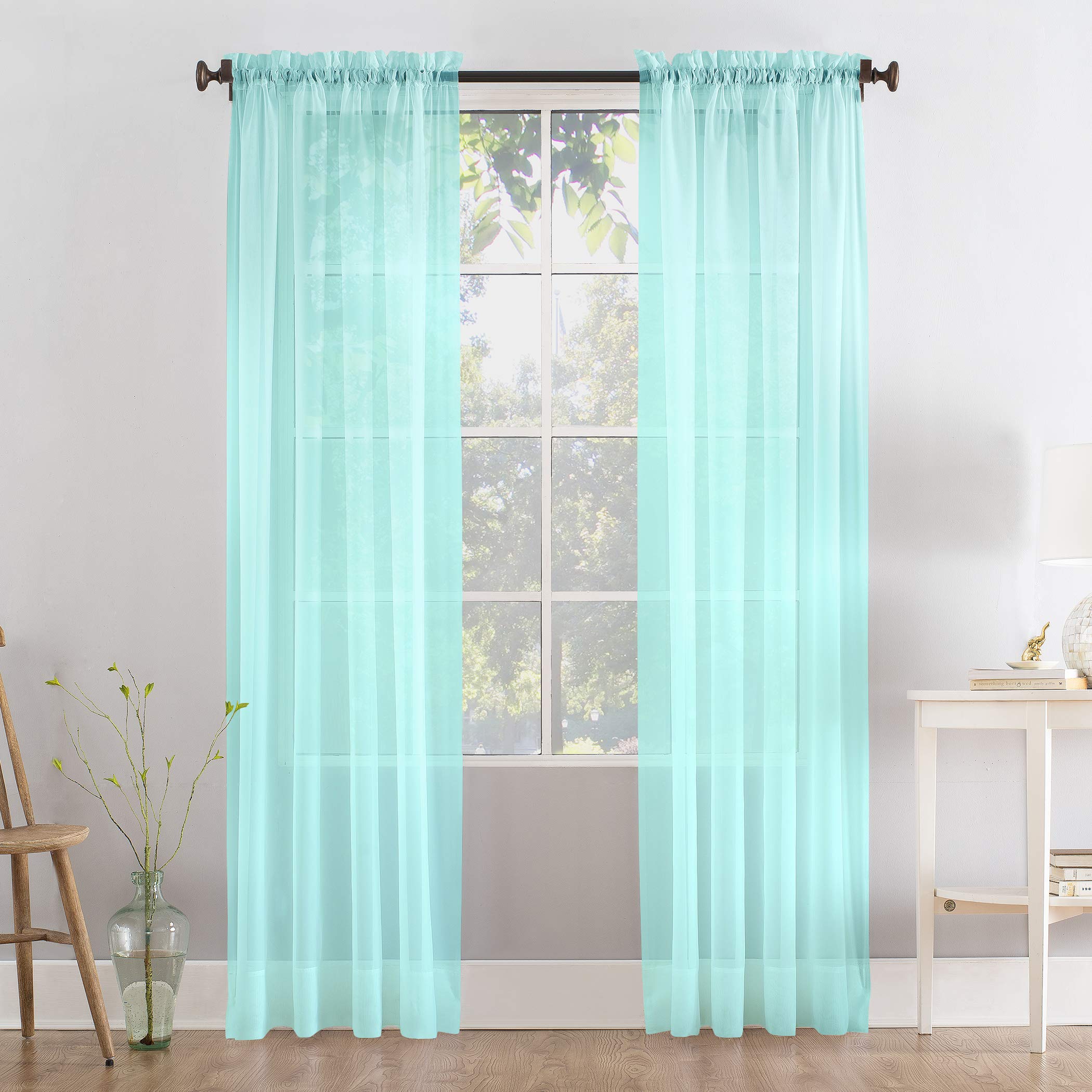 Megachest a pair of slot top voile curtains (Seafoam Green, 56" wideX36 drop 2 Panels)