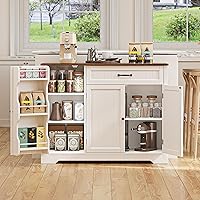 Gizoon 42" White Rustic Kitchen Sideboard Buffet Cabinet - Coffee Bar Pantry with Drawers, Doors & Shelves for Storage