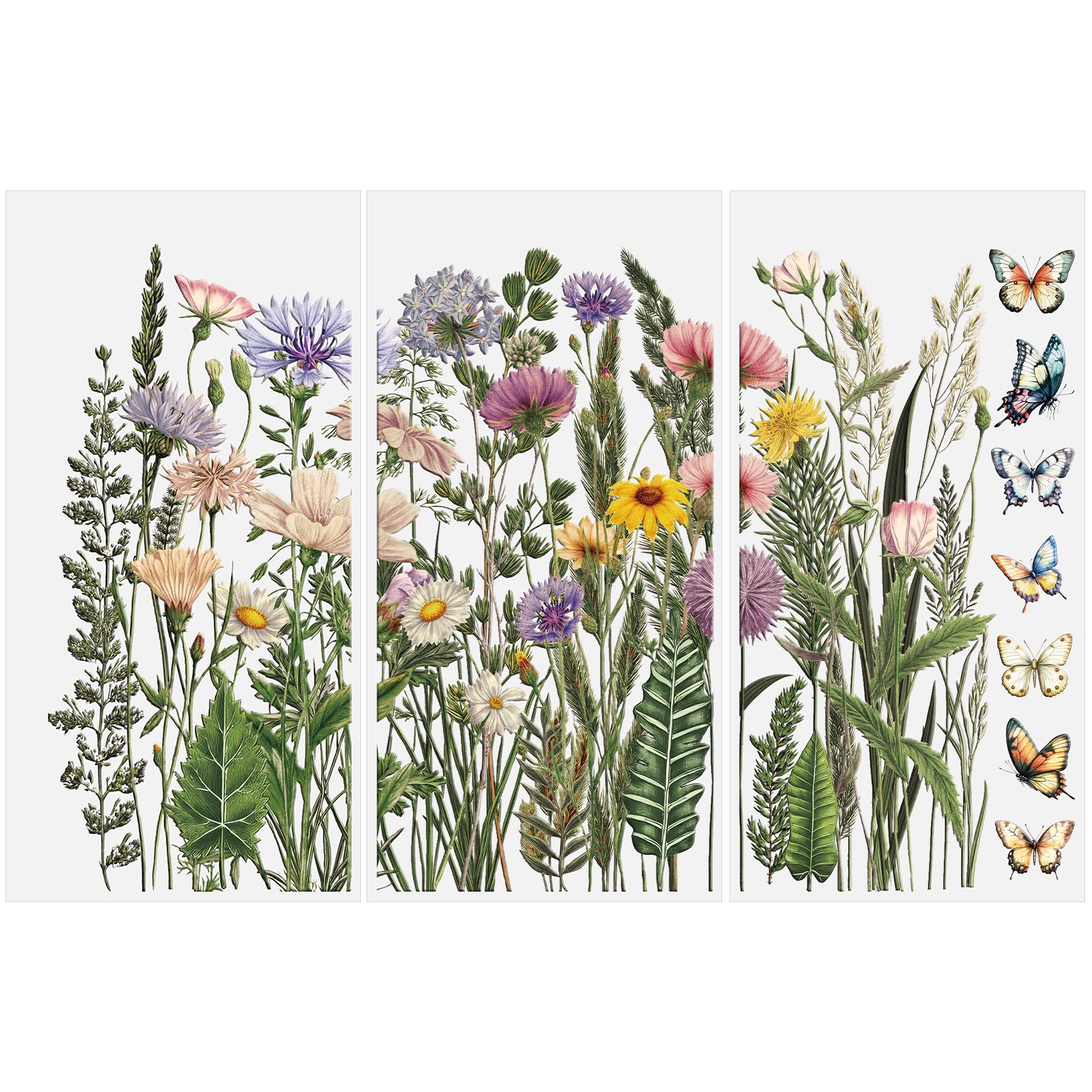 HICOHAND Vintage Wildflower Rub on Transfers, 3pcs Floral Plant Butterfly Transfer Stickers Waterproof Self-Adhesive Furniture Decals for DIY Crafts Home Wall Decor