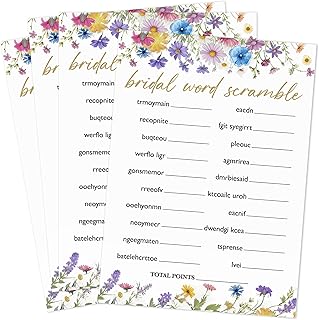 Wildflowers Wedding Shower Games, Bridal Word Scramble Bridal Shower Game Cards, Flowers Bachelorette Party Games, Wedding Card for Engagement Party Supplies, Set of 25, 10