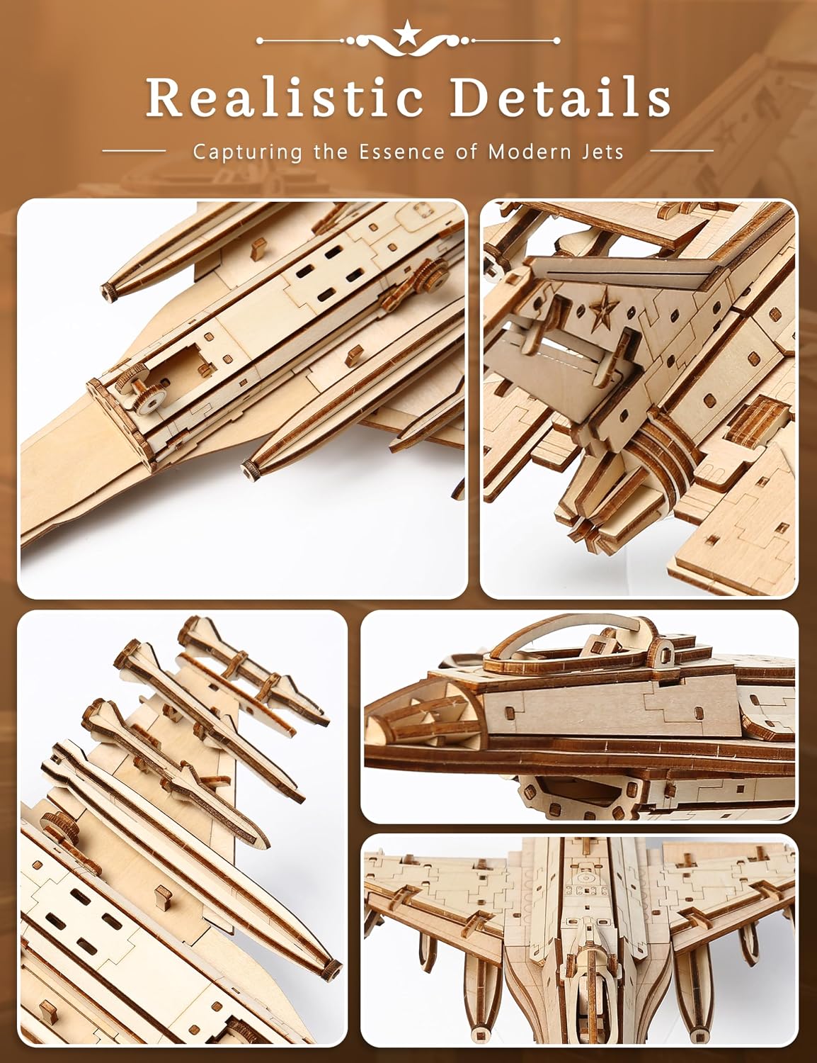BOOZUU Paintable 3D Wooden Fighter Jet Puzzle for Adults | 228 Pieces, 12 Paints And 3 Brushes Included, Desk And Bookshelf Decor For Military Aircraft Enthusiasts, Ages 14+