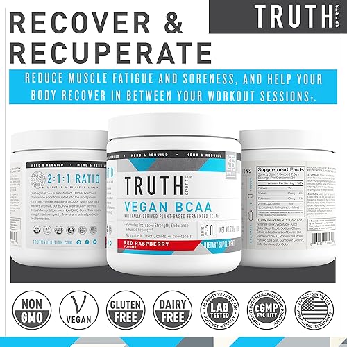 Miniatura 6 de Truth Nutrition Polvo vegano BCAA - Aminoácidos naturales BCAAS en polvo para energía construcción muscular bebida de recuperación después del