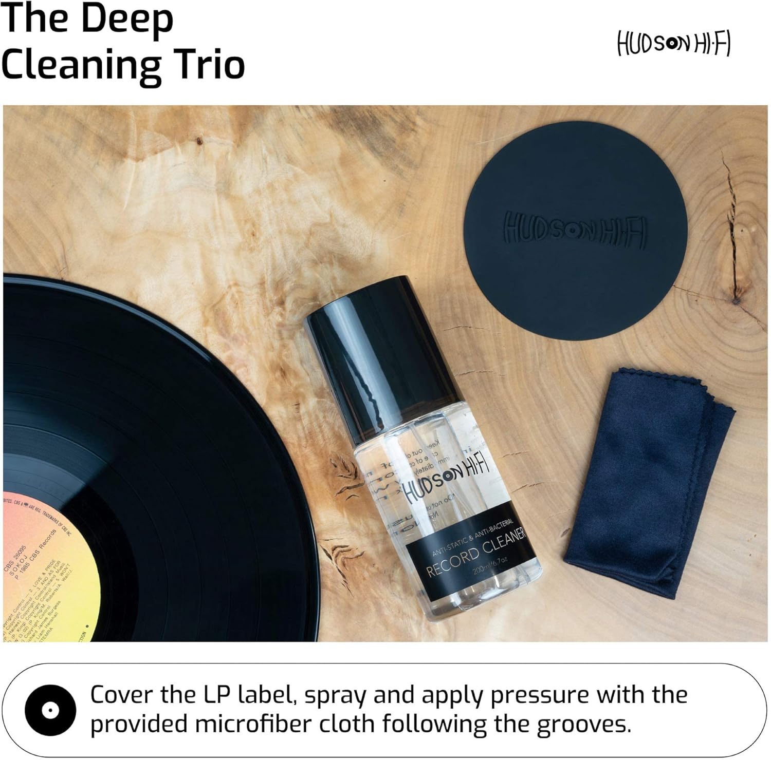 Hudson Hi-Fi Vinyl Record Cleaning Kit Bundled with Anti Static Record Cleaning Microfiber Cloth 5 Pack