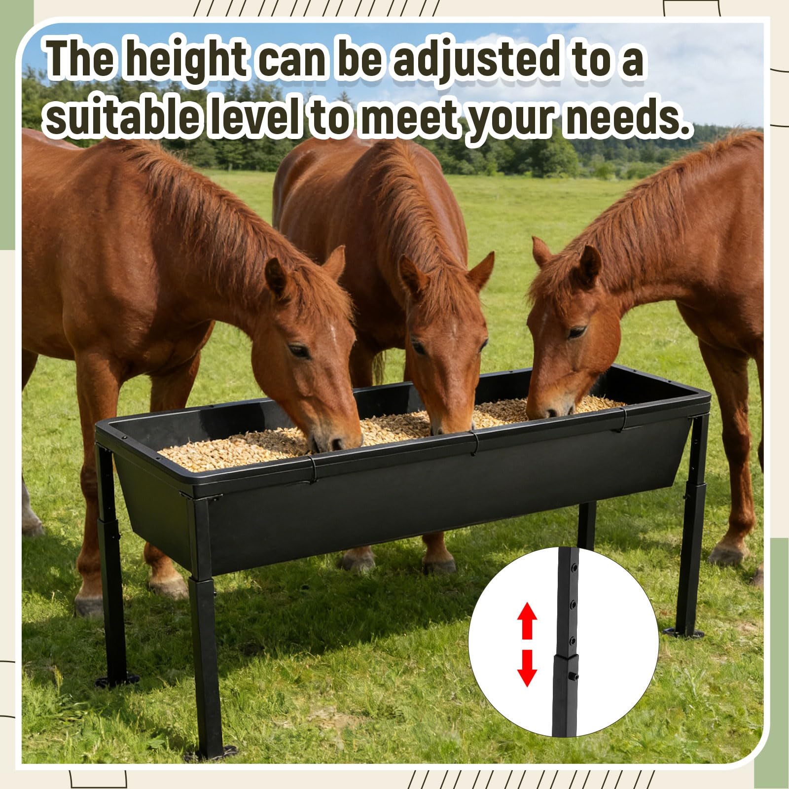Geelin Paquete de 2 canales de agua para ganado, 38.6 pulgadas de largo con soporte ajustable, riego y alimentación para caballos, comedero de gran capacidad para cabras, ovejas, caballos, pollo