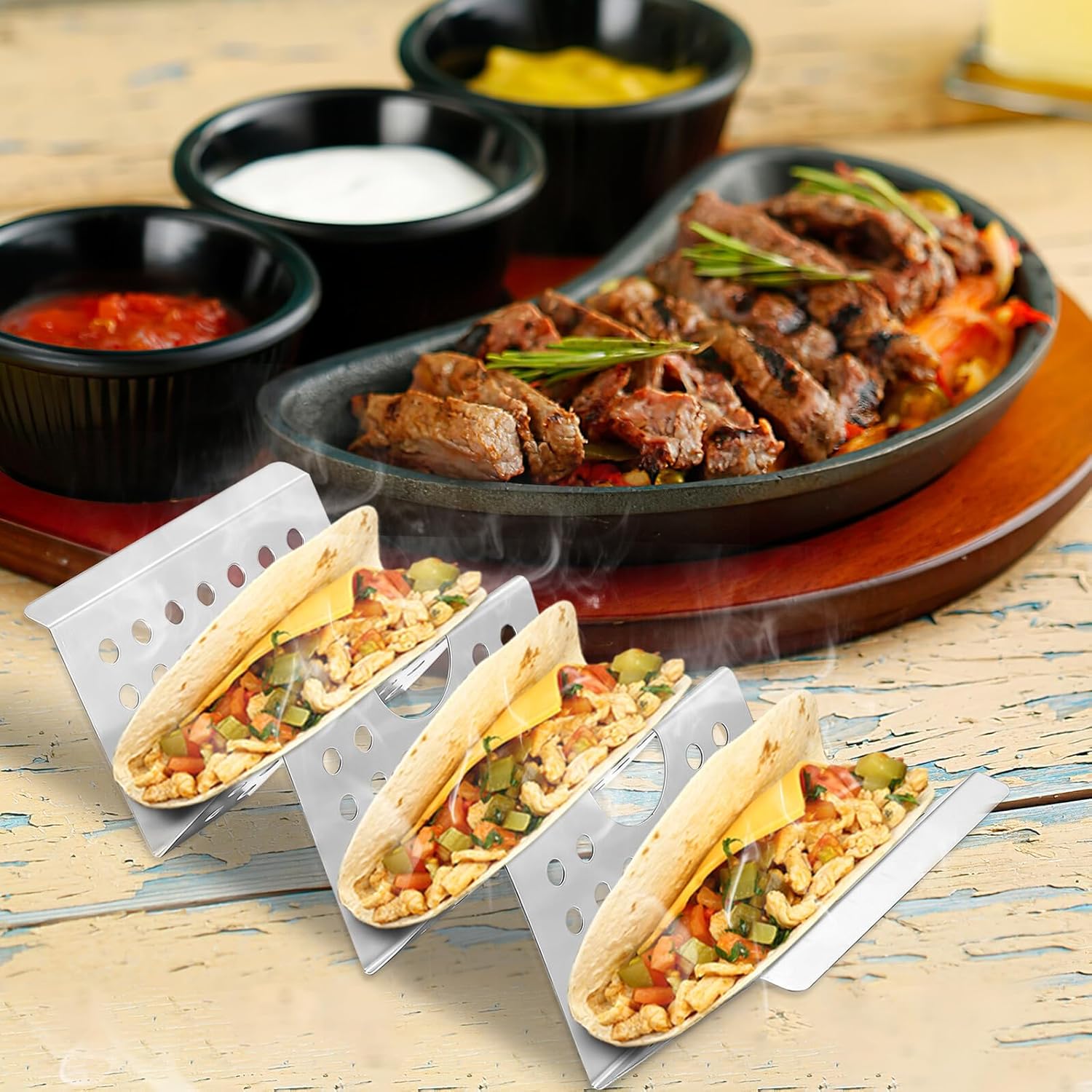 8 Pcs Stainless Steel Taco Holders Taco Tray Racks for Family Gatherings Restaurant Use Upright Tortilla Stand Compact Shell Holders