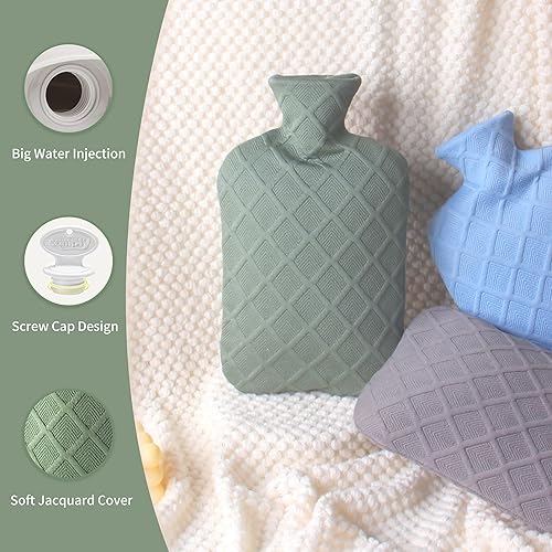 Miniatura 4 de samply Botella de agua caliente con tapa suave, bolsa de agua caliente de 2 L para calambres menstruales, alivio del dolor de cuello y hombros,