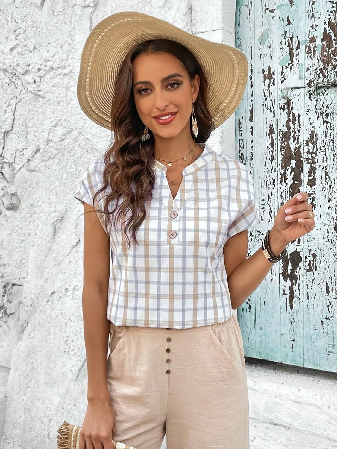 Women's Classic-Fit Shirt V-Neck Batwing Blouse