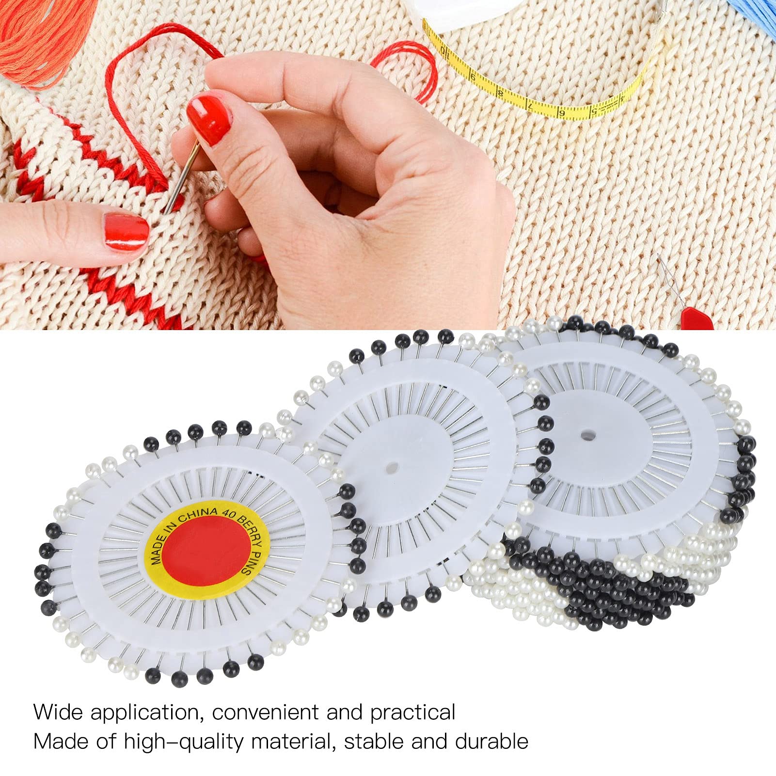 480pcs Sewing Pins with Round Heads, Pearl Head Pins, Sewing Pins for Fabric, Glass Straight Pins for DIY Crafts Sewing Dressmaking Embroidery(Black White)