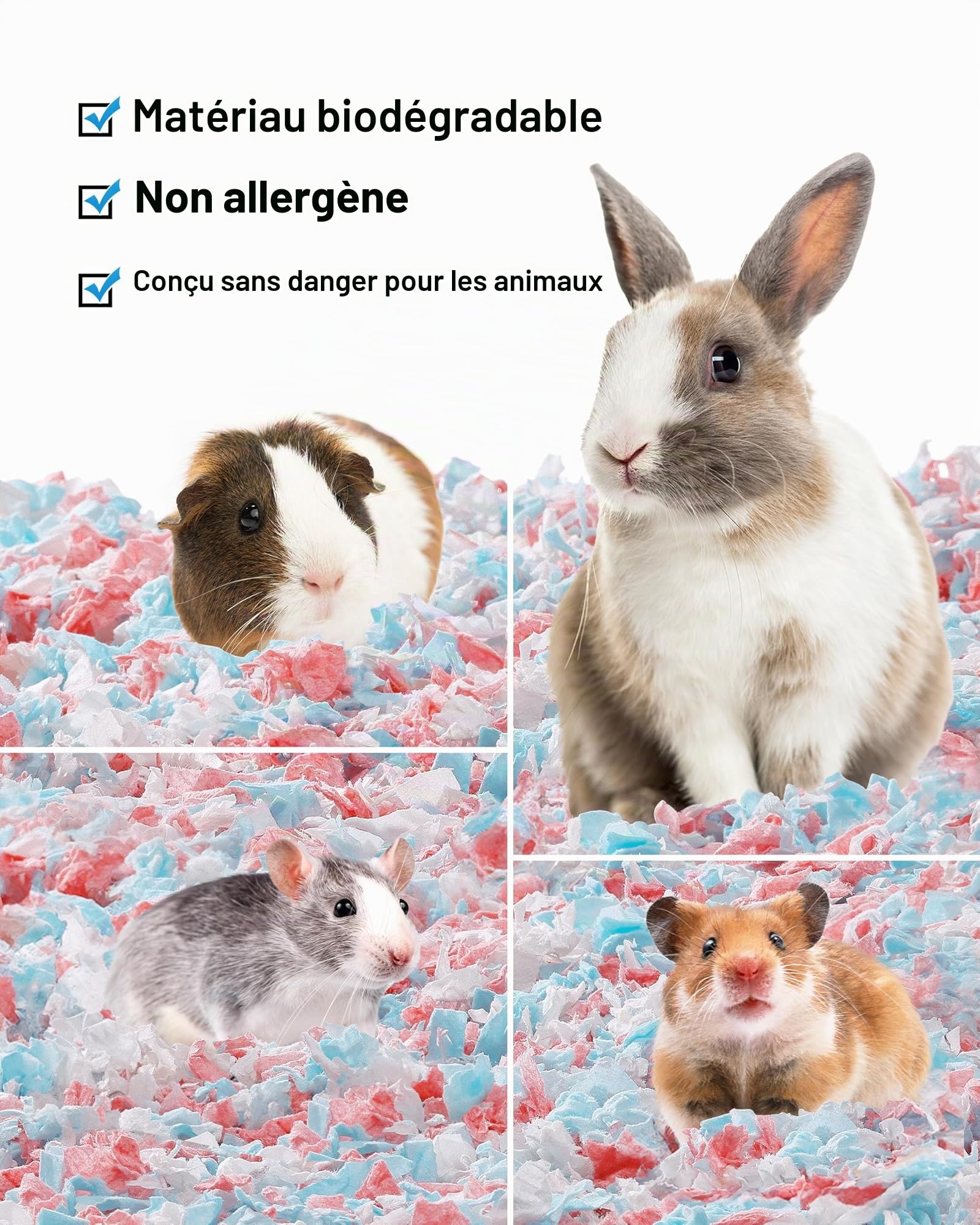 BUCATSTATE Litières pour Hamsters 70L, Super Absorbante & 99,9% sans Petit Animal Papier Poussière pour Souris, Rats, Rongeurs, Cochon d'Inde, Chinchilla