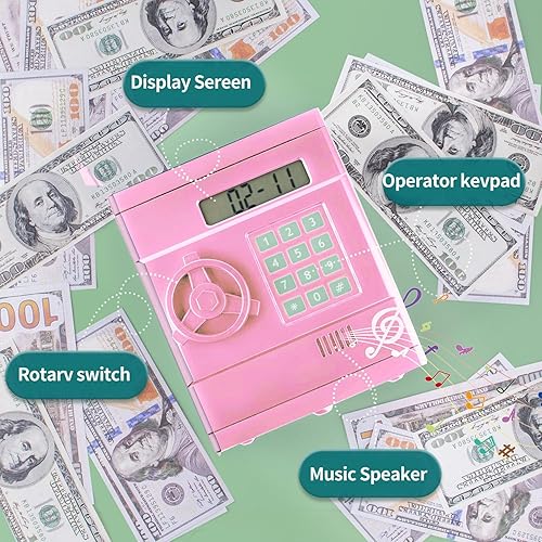 Miniatura 7 de Alcancía electrónica segura para niños, moneda en efectivo, mini alcancía de cajero automático, alcancía para niñas con contraseña y LCD, cajero