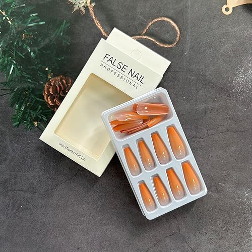 Miniatura 5 de Uñas postizas francesas a presión, uñas postizas largas con diseño de ataúd, uñas acrílicas de cobertura completa con diseño degradado, para mujeres