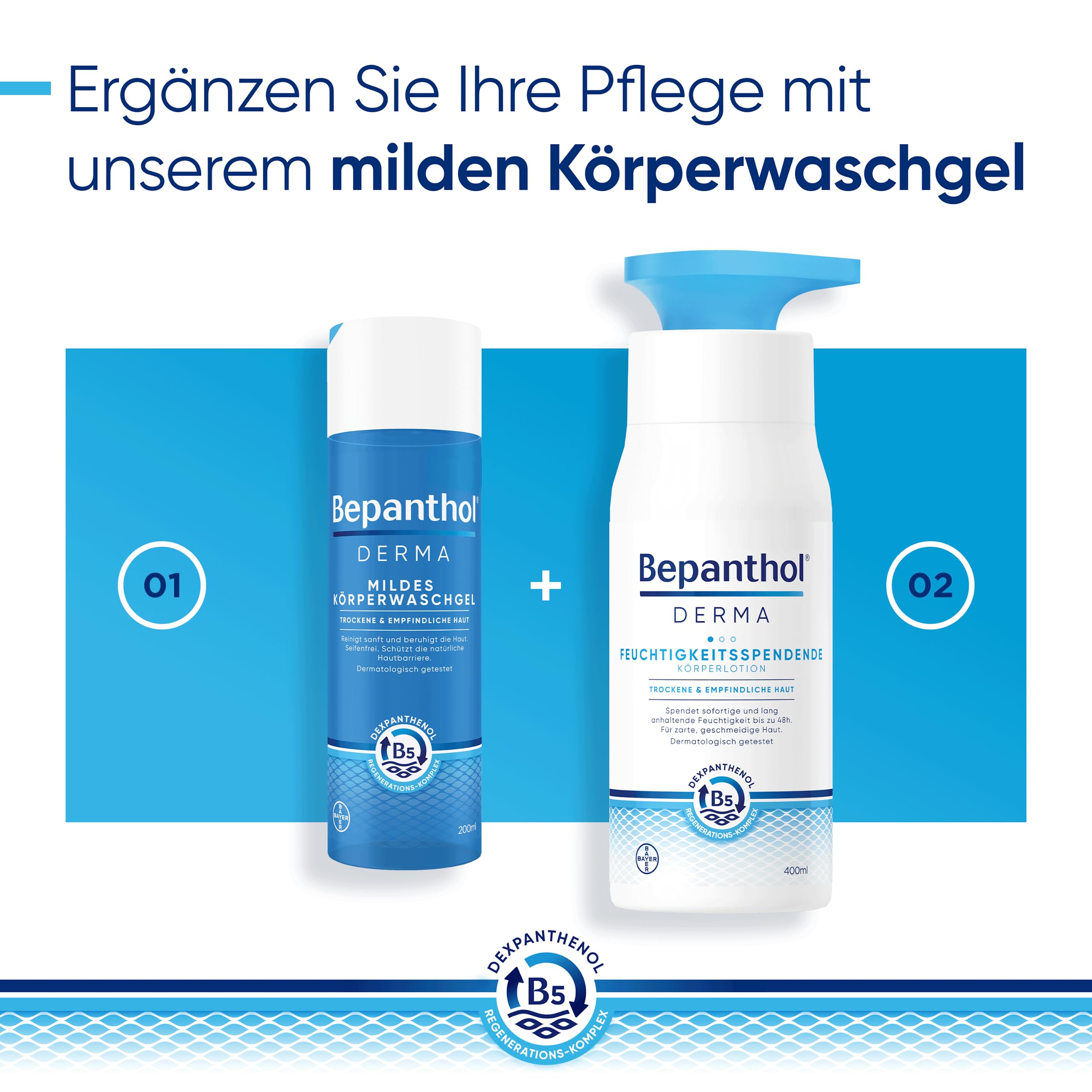 Bepanthol DERMA Feuchtigkeitsspendende Körperlotion | Körperpflege für empfindliche und trockene Haut, dermatologisch getestete Feuchtigkeitscreme mit Dexpanthenol | 400ml Pumpspender