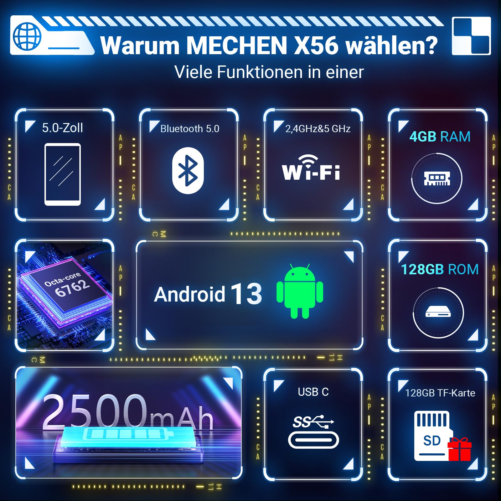 MECHEN 256GB MP3 Player Spotify Bluetooth WiFi, Android 13 & WLAN Streaming, 5,0 Zoll IPS Display 1080P, Audible Deezer Amazon Music Vorinstalliert (X56-D)