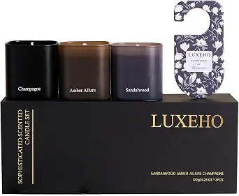 Luxury Scented Candle Set 3-Pack | Soy Candles with Champagne, Sandalwood & Amber Scents | 75+ Hours Burn Time | Elegant Decorative Jars