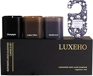 Luxury Scented Candle Gift Set 3-Pack | Champagne, Sandalwood & Amber | Clean Soy Wax | for Women & Men (4.23 oz Each) | 75 Hour Burn Time