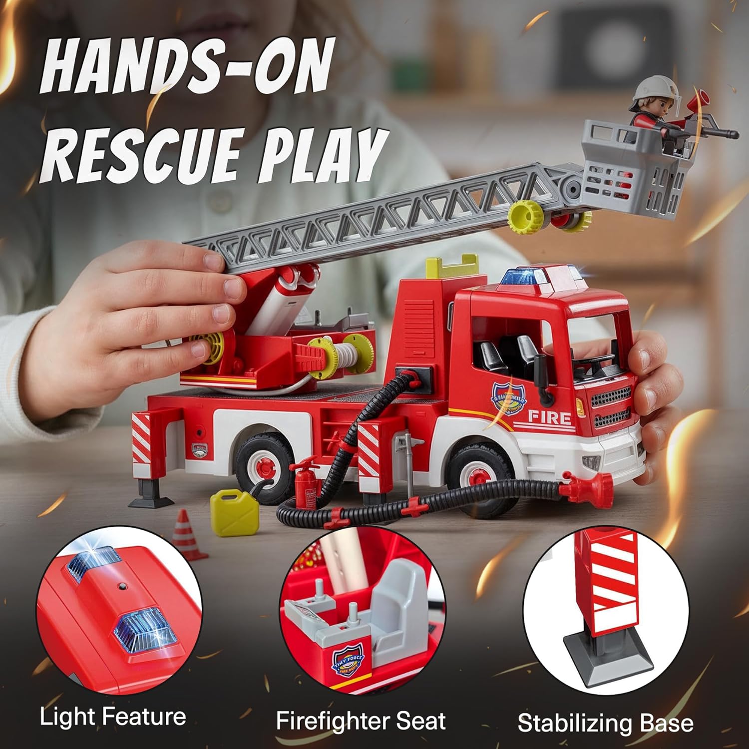 Toy Ladder Fire Truck Toy – Firefighter Fire Truck with Extendable Fire Ladder, Toy Truck for Kids, Perfect Firefighter Gift for Pretend Play Fun