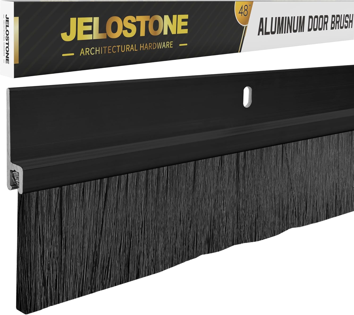 2 Pack - 48'' Commercial Aluminum Door Sweep with Nylon Brush Seal(Matte Black Anodized) for Gaps up to 1’’, UL Fire-Rated, UV Stable, Dependable, Long-Lasting and Cost Effective, JS-NB181