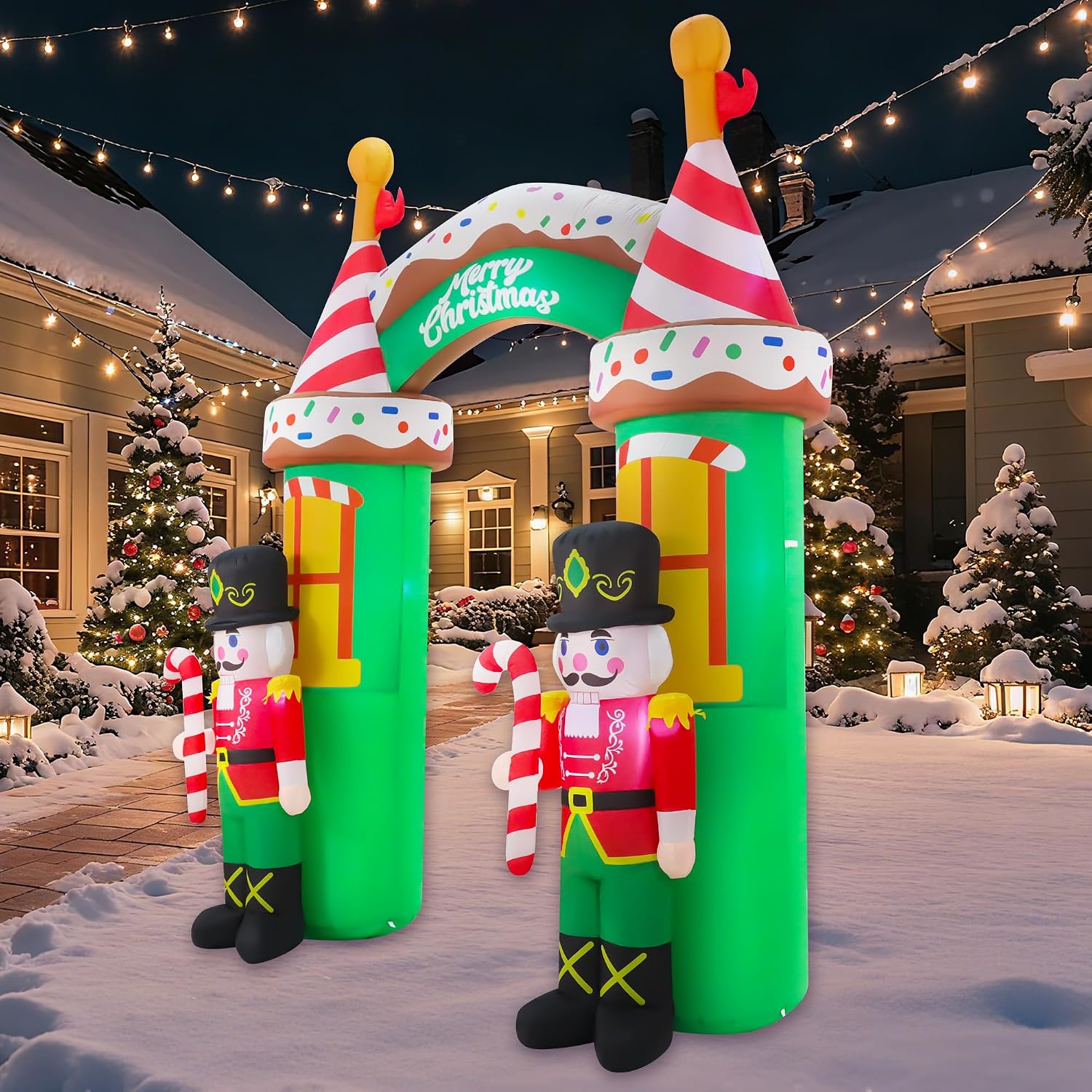 12FT Christmas Inflatables Decorations, Outdoor Nutcracker Arch Giant Blow Up with Built-in LED Lights for Yard Garden Lawn Holiday Decor