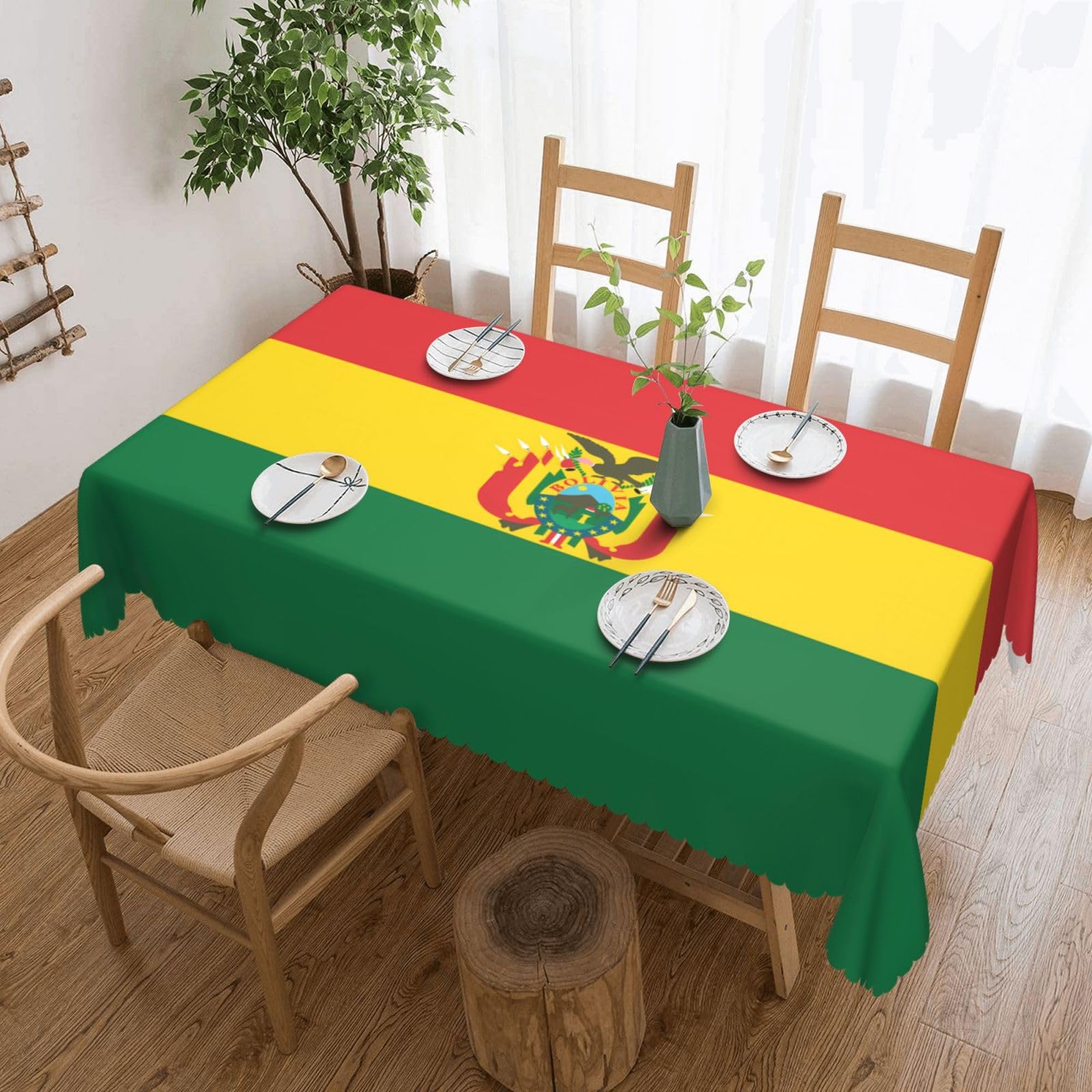QAZWZML Flag of Bolivia Printed tablecloth, made of thick polyester with lace trim, suitable for dining rooms, picnics, and weddings