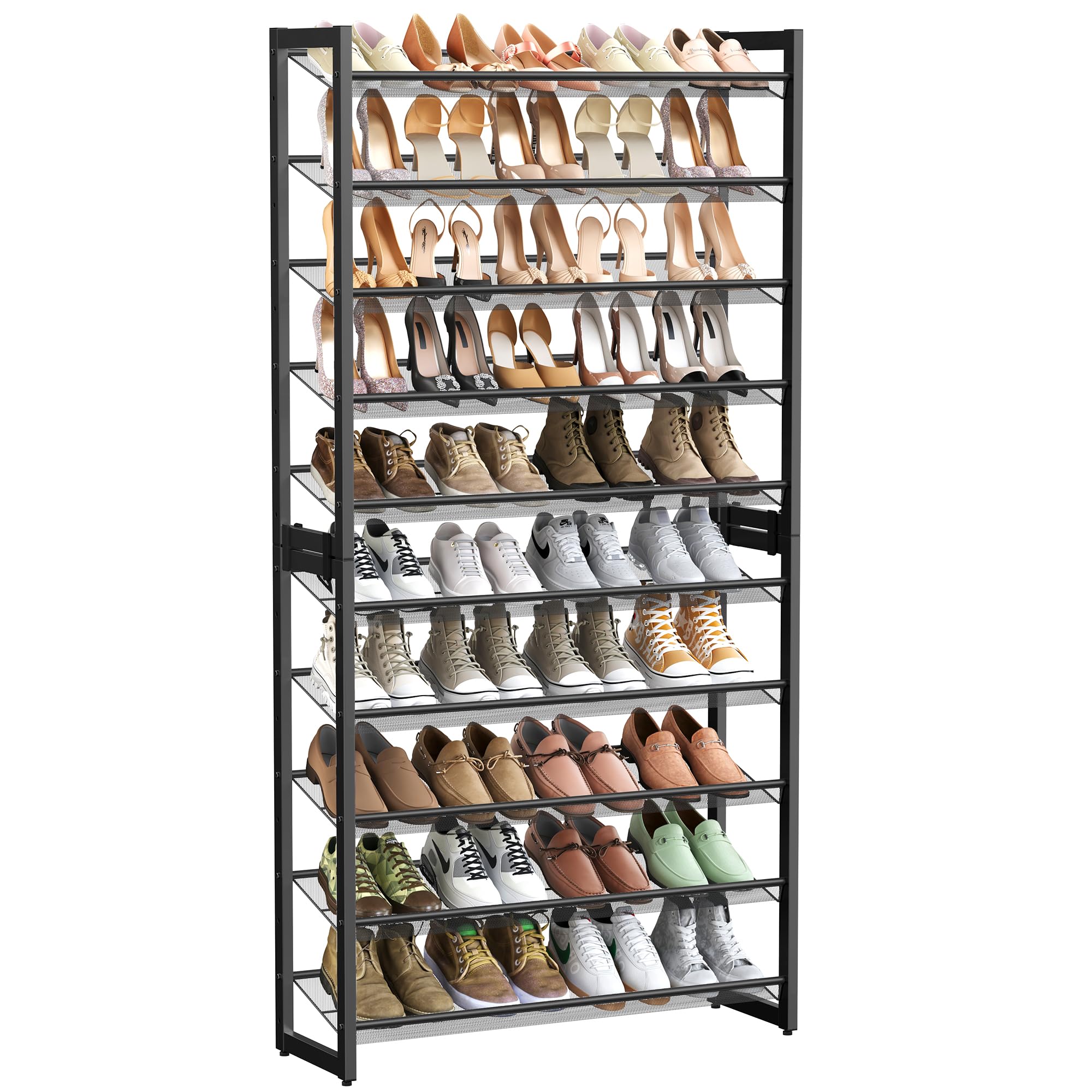 SONGMICS 10-Tier Shoe Rack, Ink Black Metal Organizer
