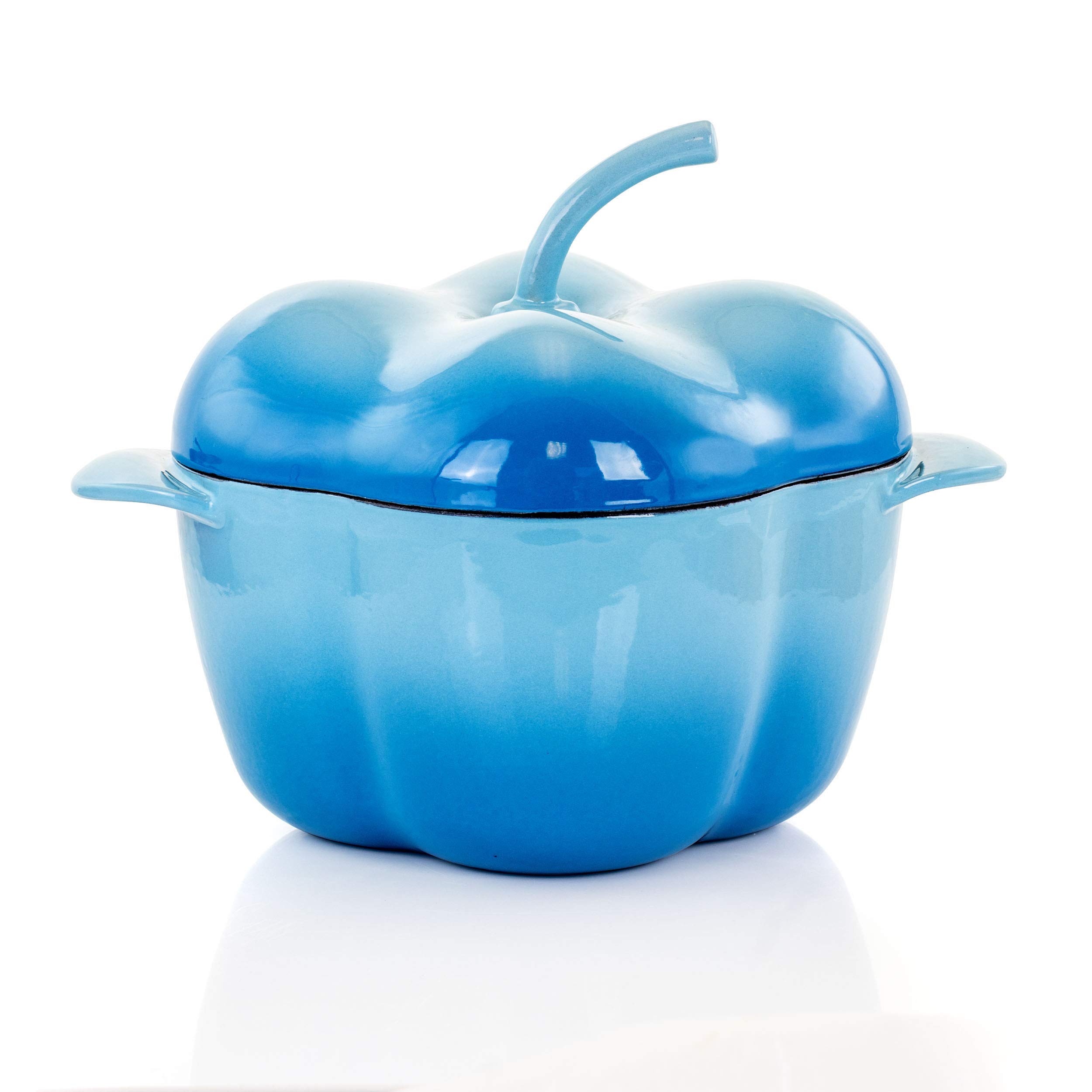MegaChef Pepper Shaped Enamel Cast Iron Casserole, 3 Quart, Blue