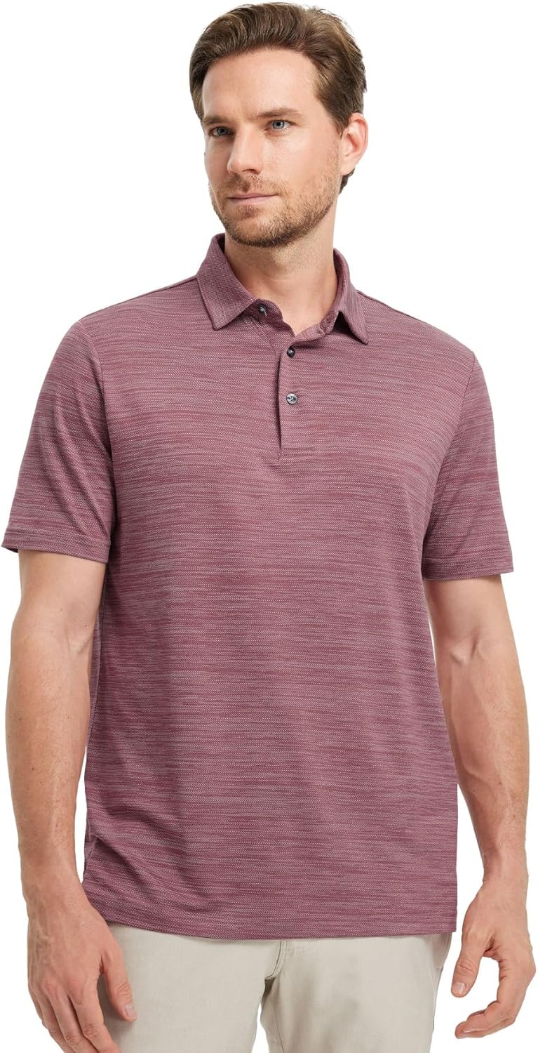 Rouen Polo Shirts for Men Dry Fit Performance Moisture Wicking Casual Jacquard Heather Collared Mens Golf Shirts Short Sleeve - Image 2