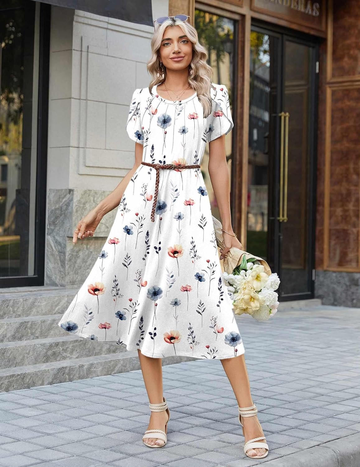 Zeagoo Womens Casual Summer Dress 2026 Petal Short Sleeve Dresses with Pleats Midi A Line Flowy Dress Boho Sundress - Image 4