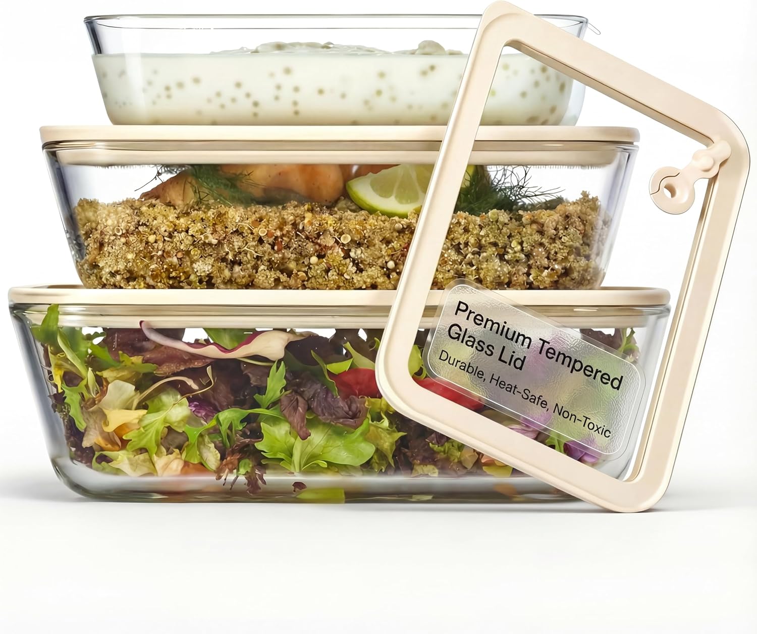 Glass Storage Container Set, Borosilicate Glass, Tempered Glass Lids, Baking Pan, Airtight with Vents, Microwave, Oven & Dishwasher Safe, Rectangular, Set of 3 (23.6/50.3/80 oz)