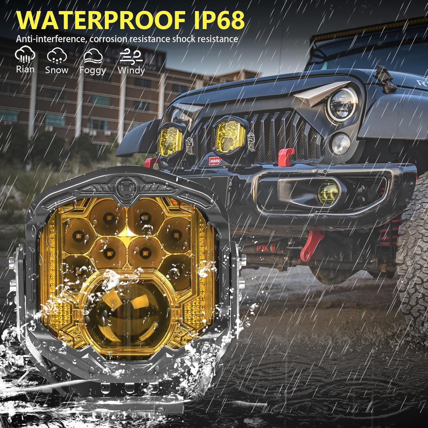 7 Inch Laser Offroad Lights 1 pcs Side Shooter 95W LED Amber Pod Lights DRL Spot Flood Combo Beam Driving Lights 10800LM Fog Light Waterproof Pod Light for Wrangler Pickup Truck 4x4 UTV ATV