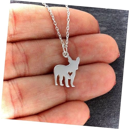 Collar Bulldog francés Plata de ley 925 Collar con colgante de perro toro recortado de corazón para mujer