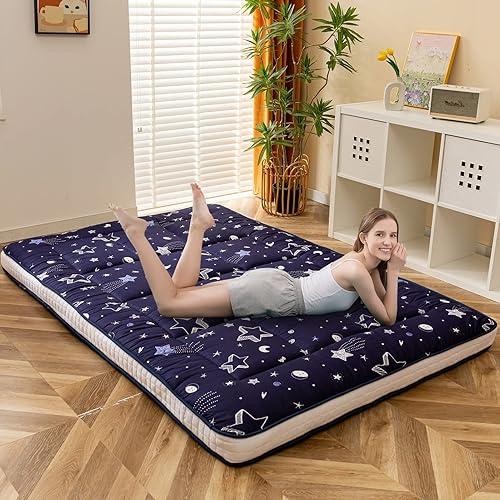 Miniatura 62 de MAXYOYO Colchón tipo futón con estampado floral, acolchado japonés, extra grueso, plegable, transpirable, tumbona para el suelo, cama de invitados