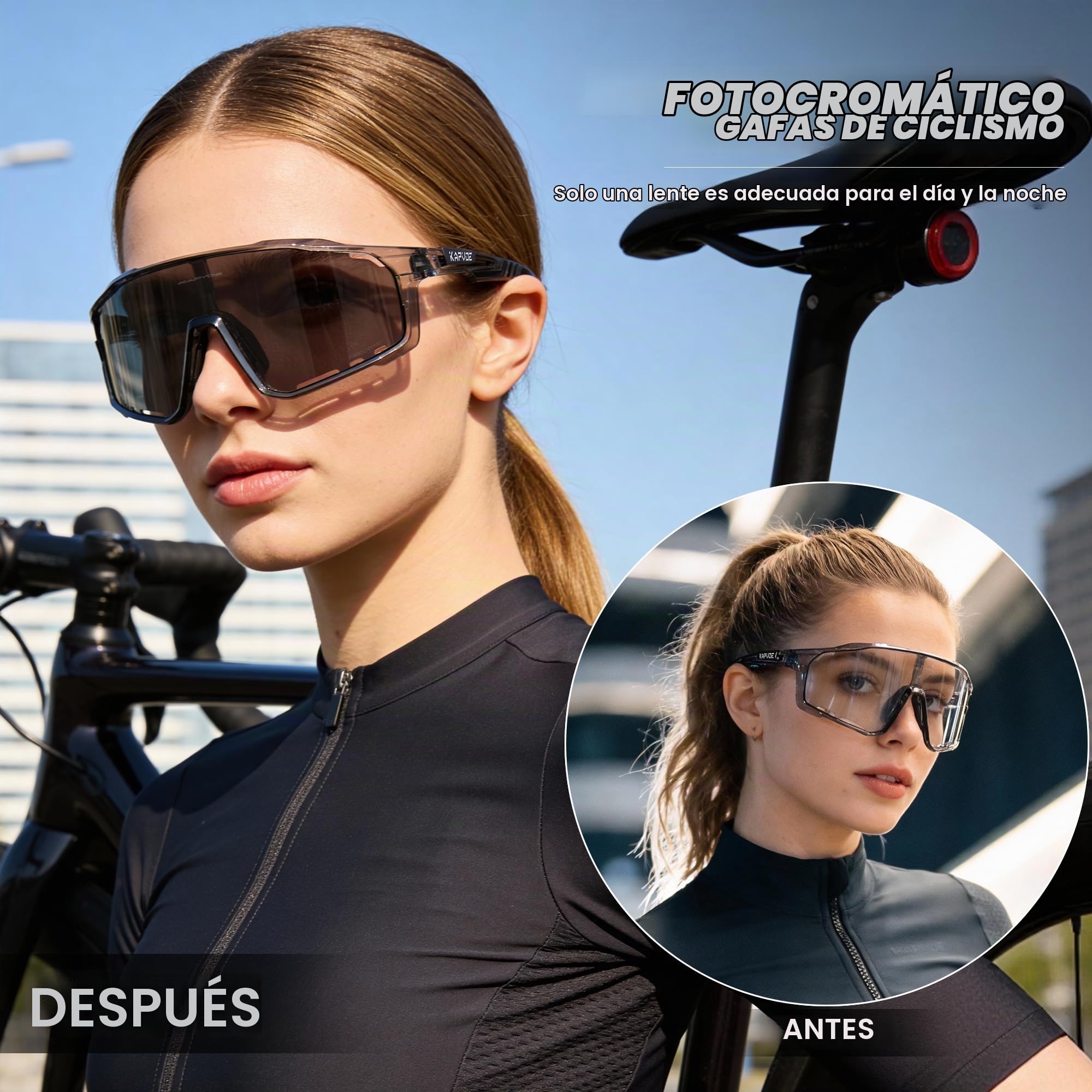 KAPVOE Gafas de Ciclismo Hombre Mujer K76 | Montura TR90, almohadilla nasal ajustable para ciclismo.