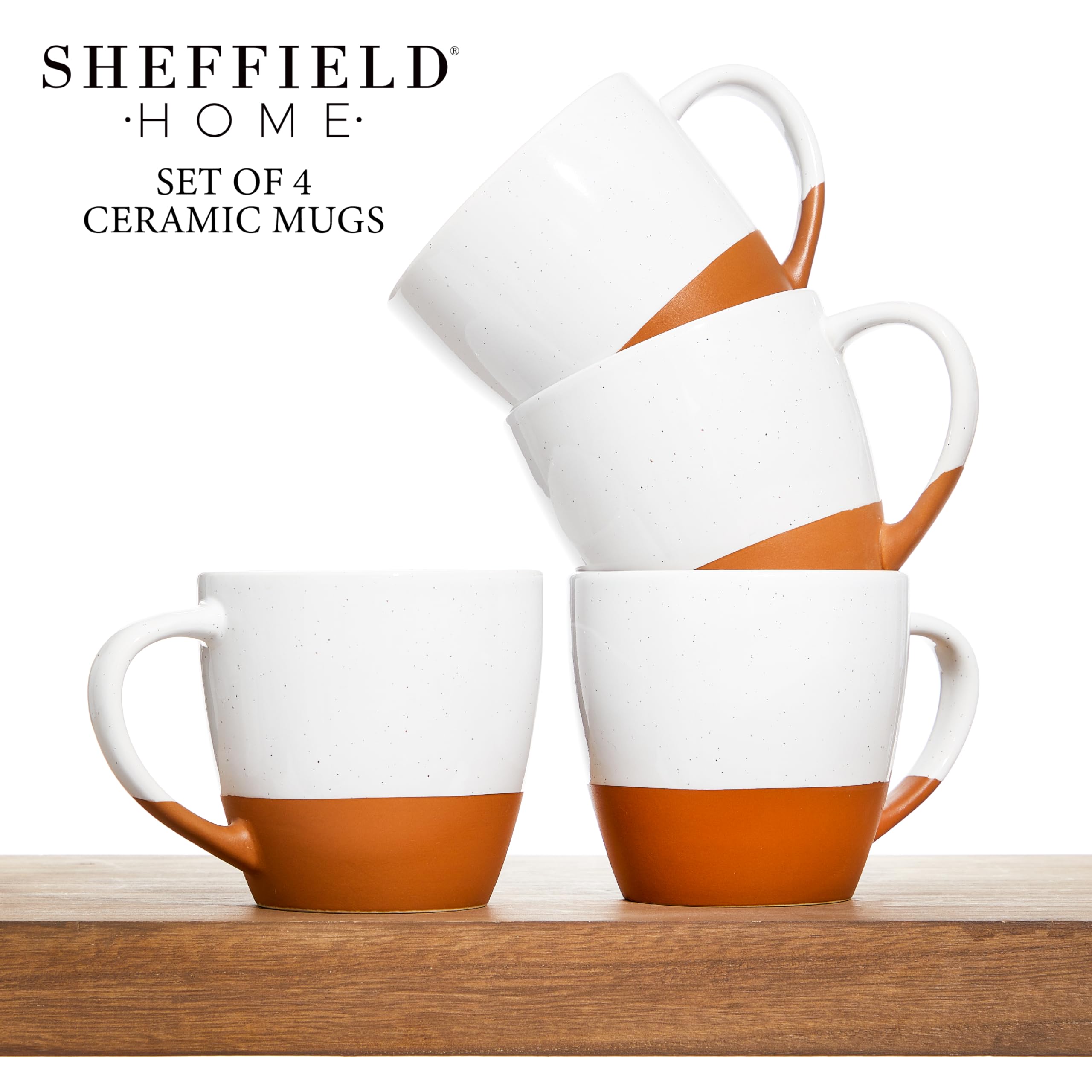 Sheffield Home Große Kaffeetassen aus Steingut, 473 ml, mit Griffen, spülmaschinen- und mikrowellengeeignet, ideal für Cappuccino, Espresso, Latte oder Tee, Vanilleweiß, 4 Stück