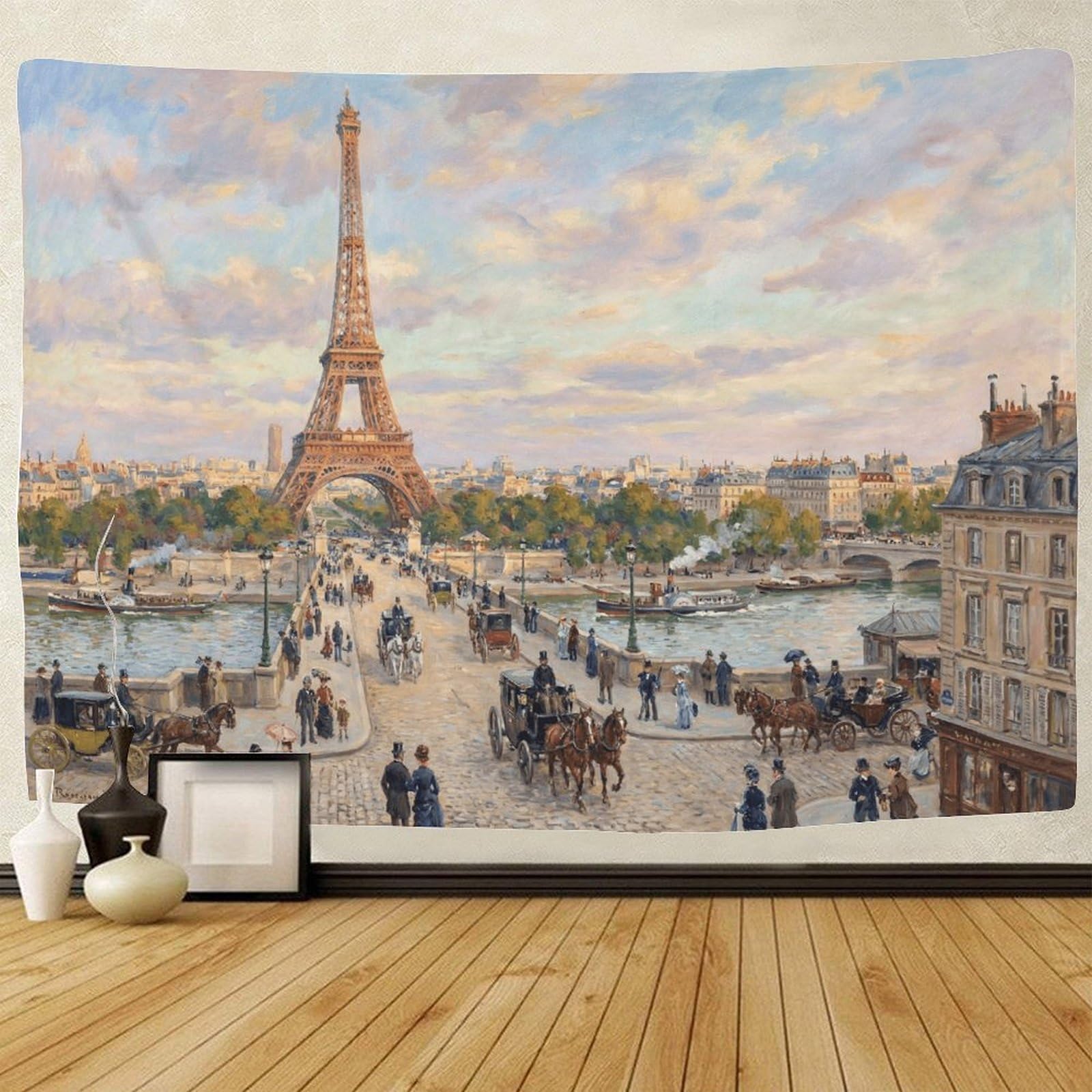 Paris Eiffel Tower Tapestry for Bedroom 3D Print Wall Art Decor Seine River Tapestries Poster Home Decoration Bedroom Dorm 70cmx100cm