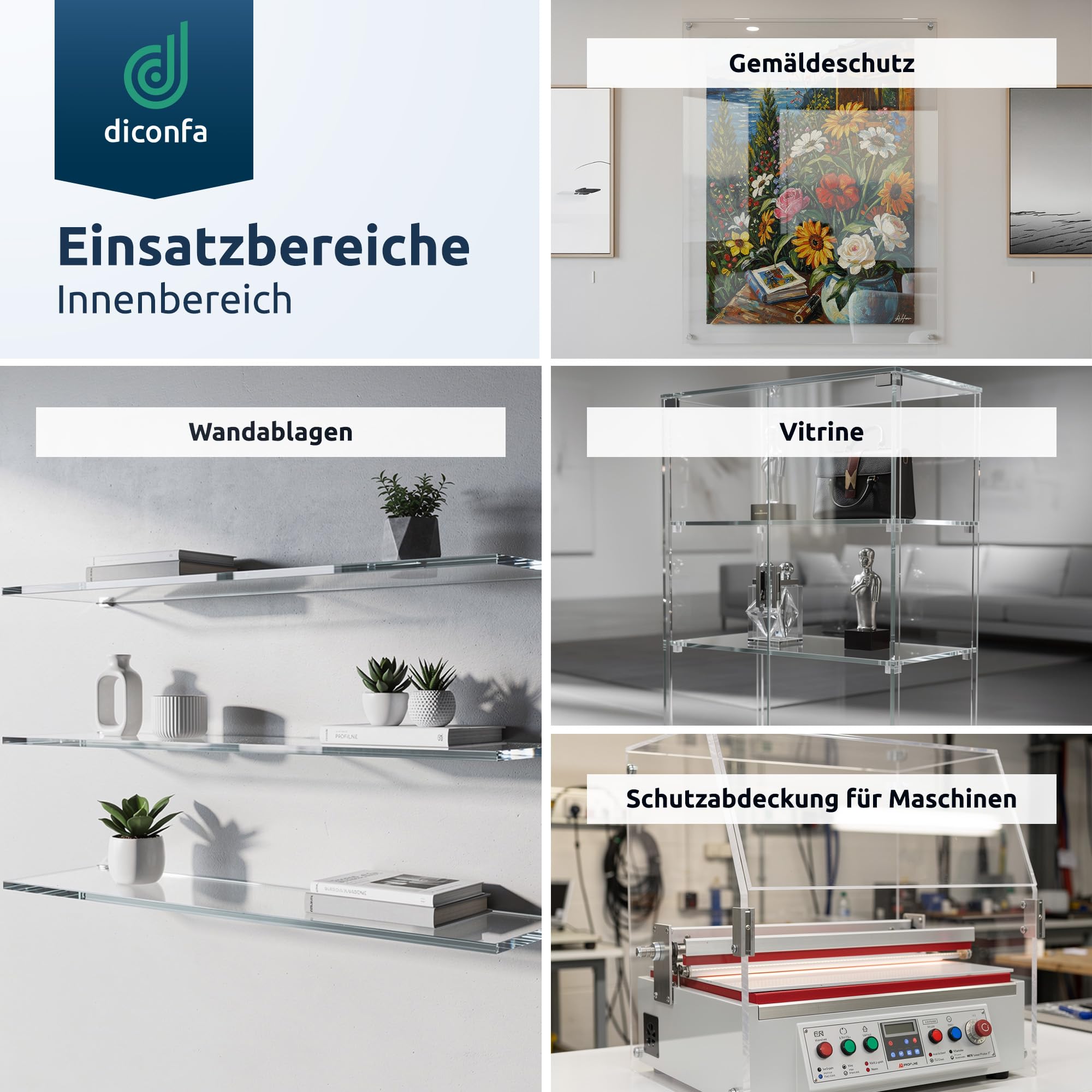 diconfa PROFILINE Acrylglas Platte XT nach Maß - DICKE 5 bis 10mm und GRÖßE WÄHLEN - 600 x 400mm, 8mm stark - glasklar transparent durchsichtig UV-beständig stabile Kunststoffplatte PMMA