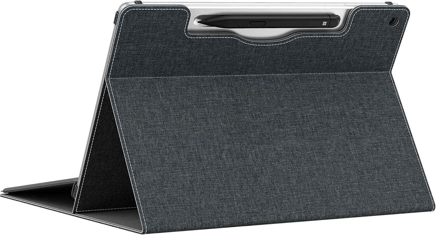 Laptop Case for Microsoft Surface Pro 1st Edition 12-inch, PU Leather Tablet Protective Cover with Multi-Angle Built-in Kickstand & Pen Holder, (Black) - Image 2