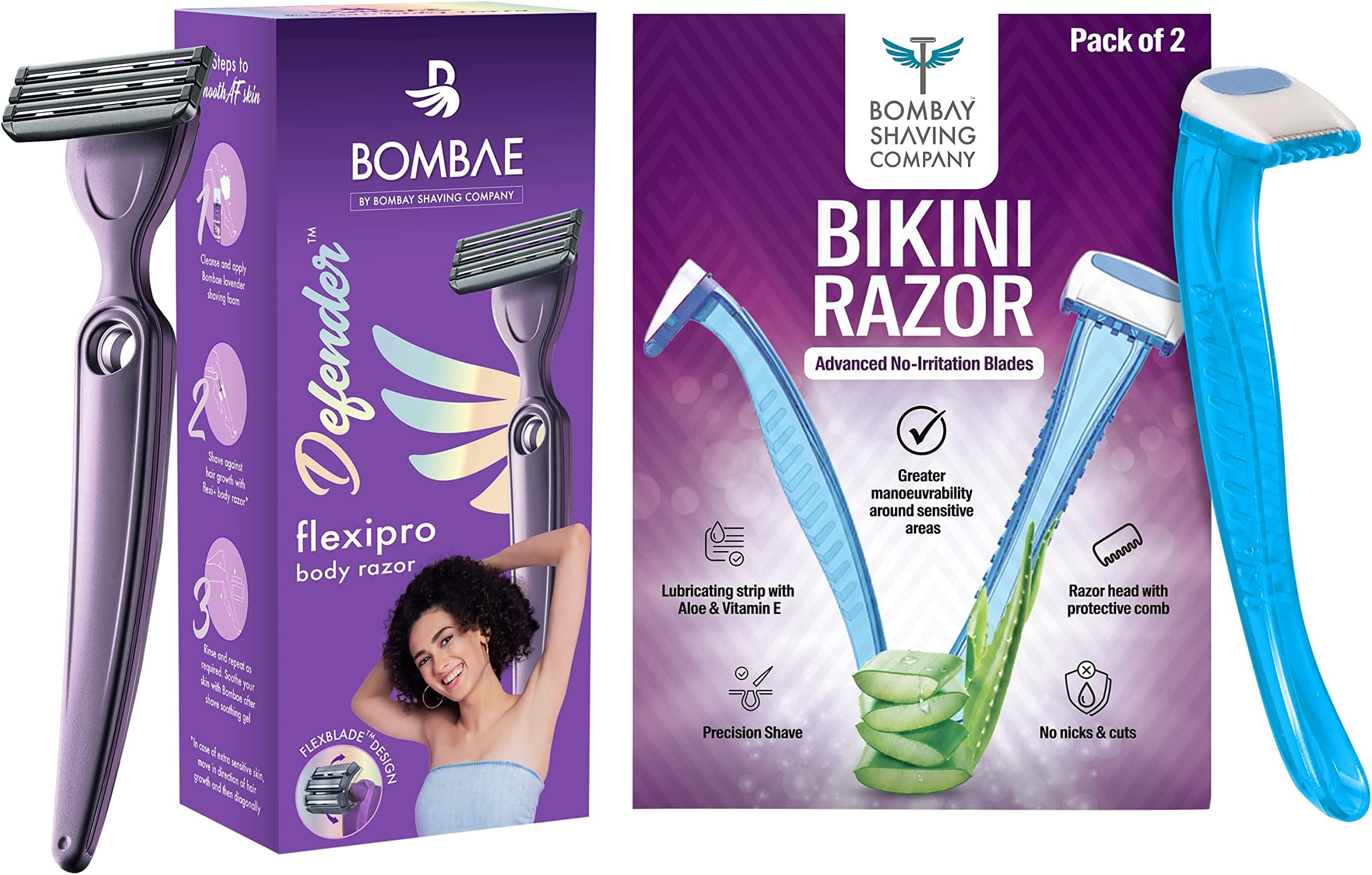 Bombay Shaving Company Defender For Her Razor For Women & Bombay Shaving Company Bikini Line Hair Removal Razor for Women (Pack of 2)