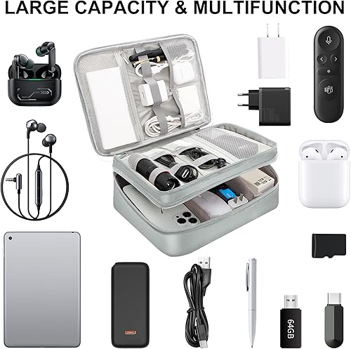 Miniatura 6 de Organizador electrónico de viaje, organizador de cables de viaje, portátil, impermeable, organizador de cables para cargador, cable, USB, banco de