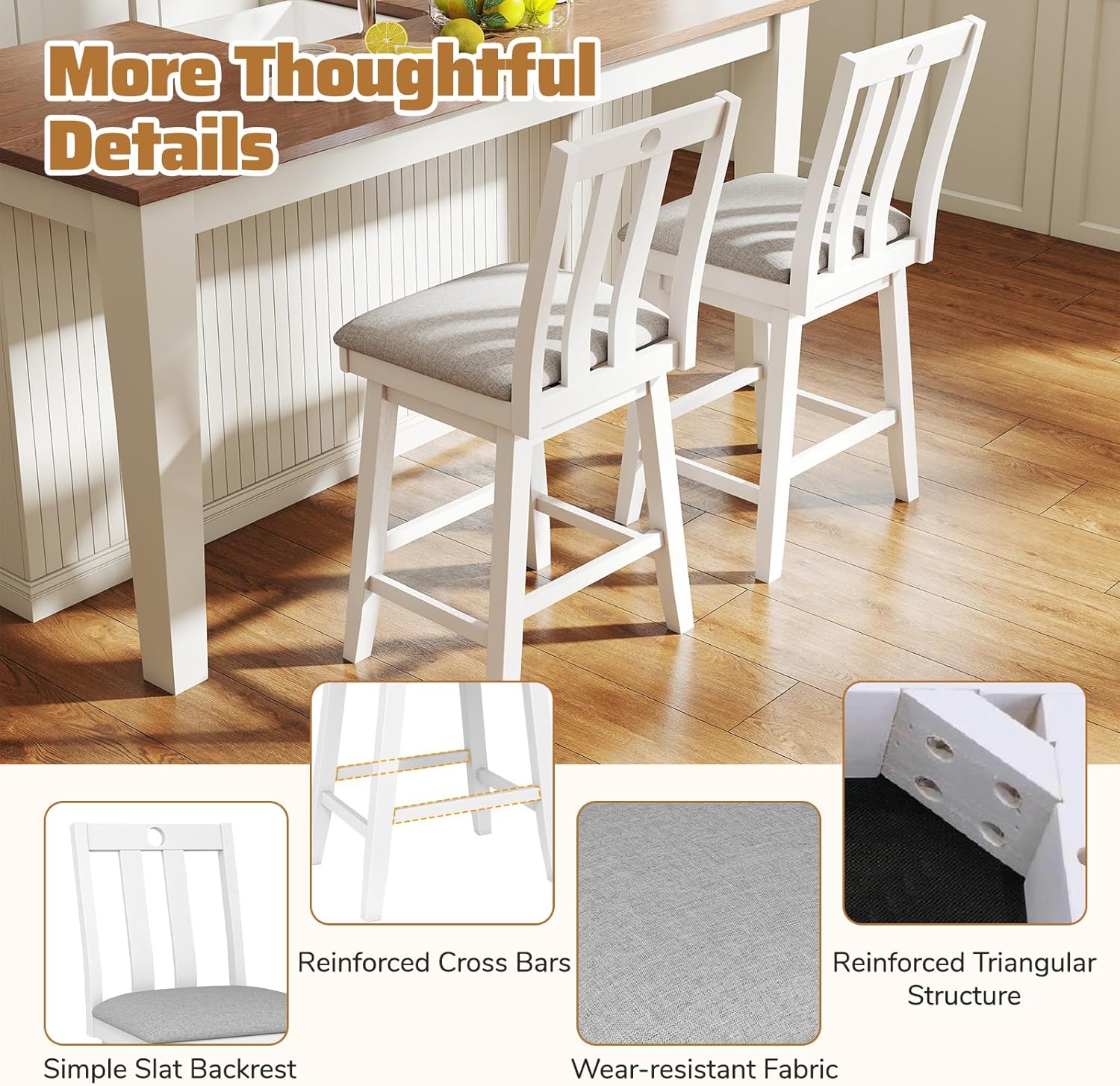 Giantex 25" Bar Stools Set of 2, Swivel Counter Height Bar Chairs with Padded Seat, Rubber Wood Frame, Slatted Backrest, Upholstered Modern Barstools for Kitchen Island, Restaurant, Cafe