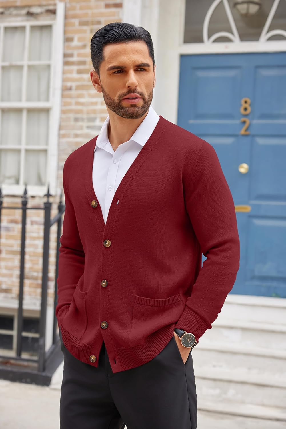 COOFANDY Men's Cardigan Sweater Long Sleeve Casual V Neck Button Down Knitted Sweater with Pockets - Image 2