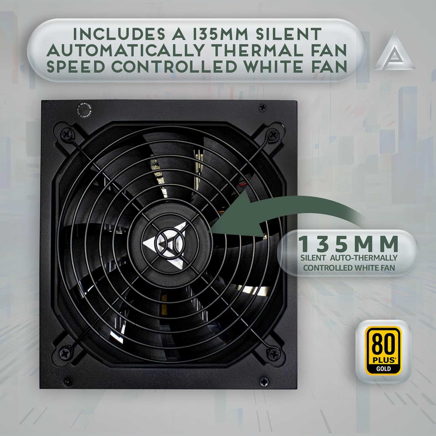 Apevia ATX-PR1300W Prestige 1300W, 80+ Gold Certified, ATX 3.1 Ready, PCIe 5.1 / 12VHPWR Connector, ATX Active PFC, DC to DC Converter Design, 135mm Silent Fan, RoHS Compliance, Gaming Power Supply