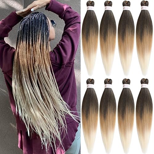 Miniatura 25 de Unionbeauty - Extensiones de cabello sintético para trenzar de 26 pulgadas, color negro a morado, ombré, 2 paquetes de trenzas preestiradas