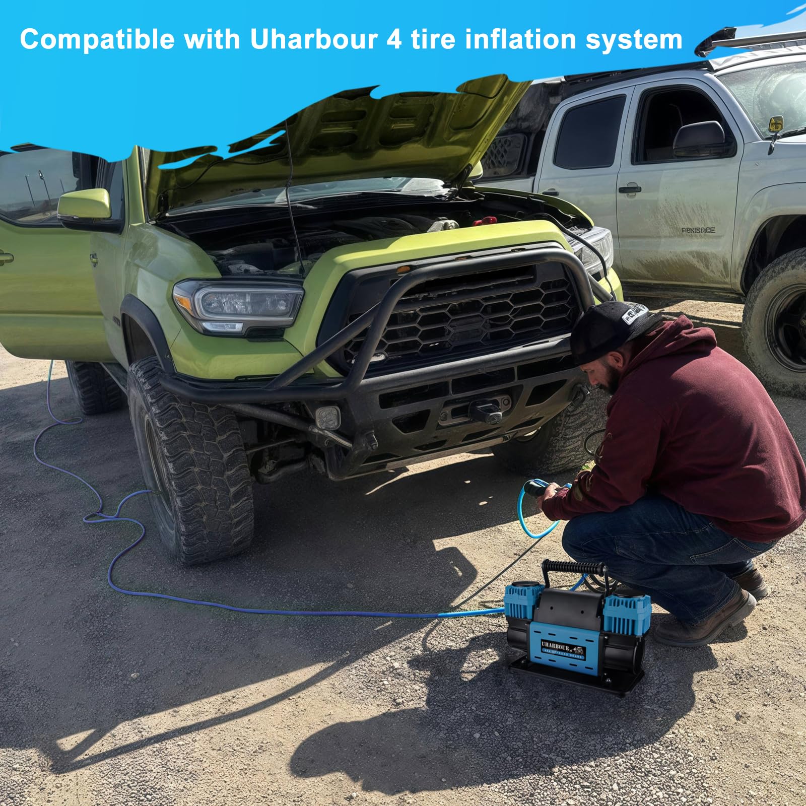 Uharbour Compresor de aire todoterreno de 12 V con manómetro digital, compresor de aire todoterreno de 12 voltios, resistente, viene con bolsa de transporte