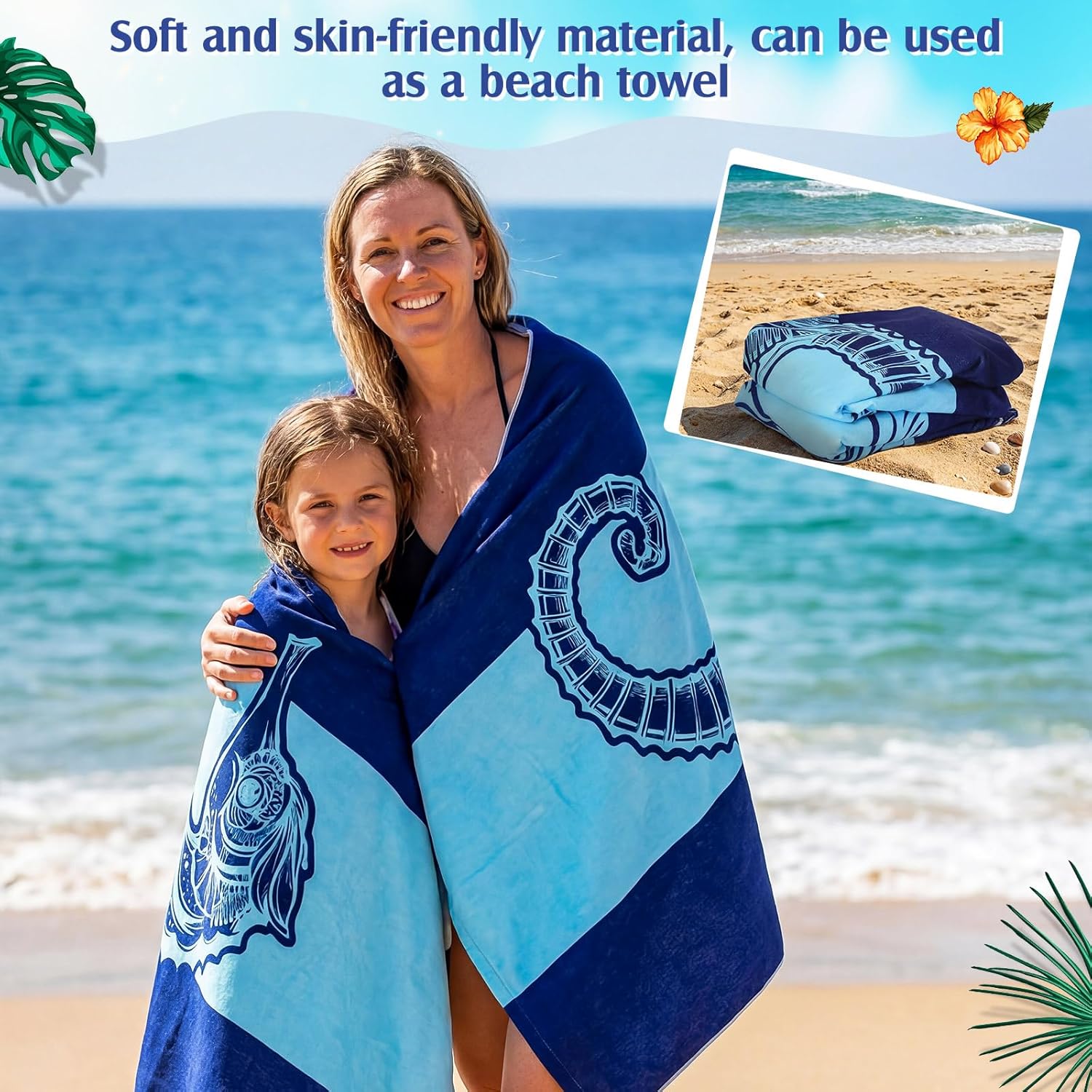 2 Pcs Pool Lounge Chair Towel Cover with 3 Pockets, 85 x 30 Inch Beach Pool Chair Towels Microfiber Chaise Lounge Covers for Outdoor Summer Sunbathing Beach Garden Lounger(Haima Whale)