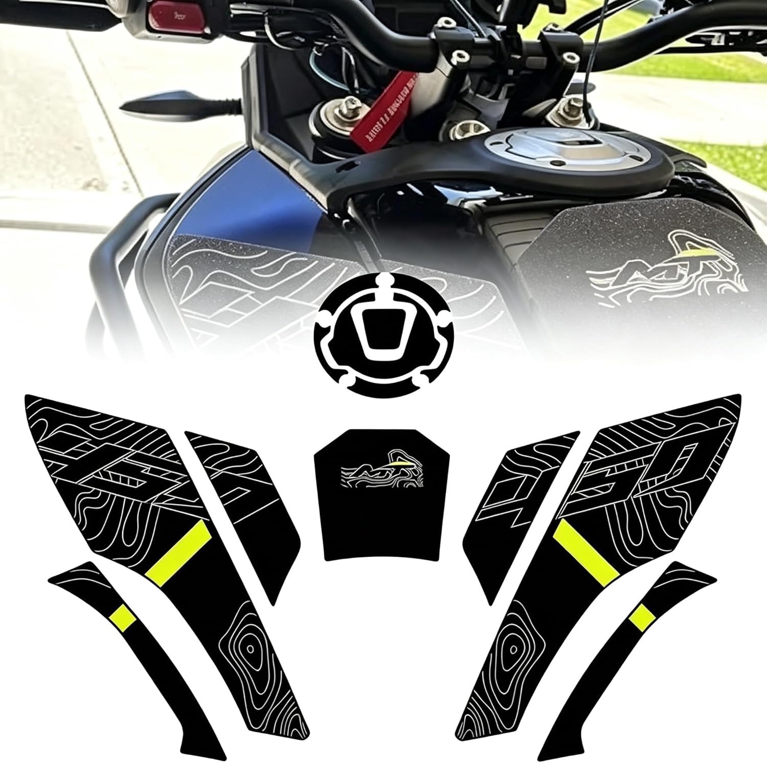 Yellow Motorcycle Fuel Tank Protector Gas Tank Stickers Decals Compatible with CFMOTO Ibex 450 2025 2026, Enhanced Friction,Anti Scratch,Waterproof,CFMOTO Ibex 450 Accessories